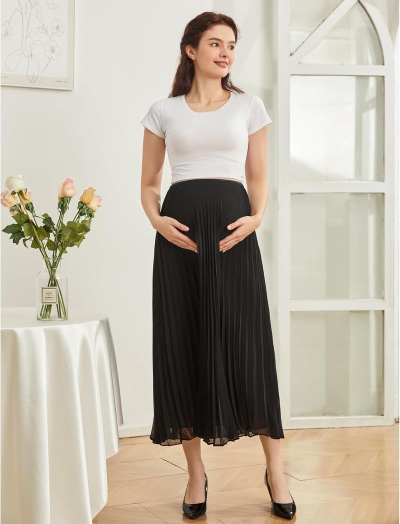 ColMi Long Skirts for Women Summer Maternity High Elastic Waist Pleated Chiffon Skirt Long Swing A-line Skirts - Image 2